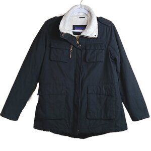 Madden Girl Cargo Jacket Womens Medium Black Faux Fur Lined Utility Jacket